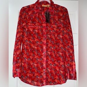 NWT WRANGLER Women's Red/Orange/Turquoise Western Chiffon Shirt Top Cowgirl